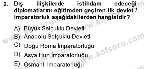 Osmanlı Diplomasisi Dersi Ara Sınavı Deneme Sınav Soruları 2. Soru