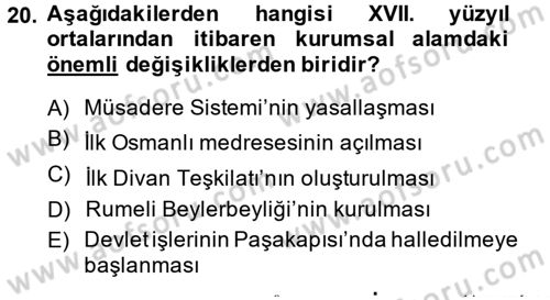 Osmanlı Diplomasisi Dersi Ara Sınavı Deneme Sınav Soruları 20. Soru
