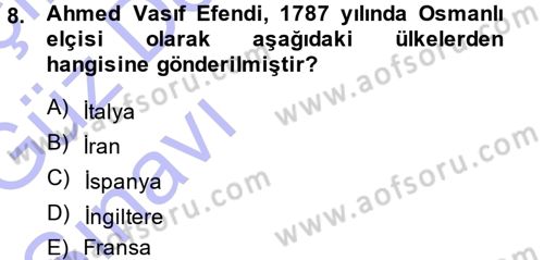 Osmanlı Diplomasisi Dersi Ara Sınavı Deneme Sınav Soruları 8. Soru