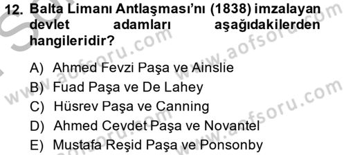 Osmanlı Diplomasisi Dersi 2014 - 2015 Yılı (Final) Dönem Sonu Sınav Soruları 12. Soru