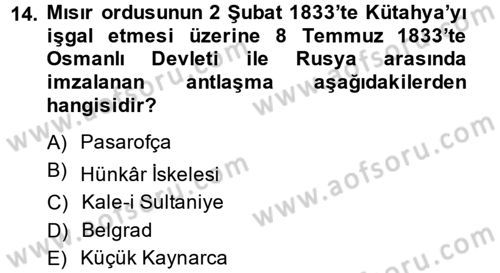 Osmanlı Diplomasisi Dersi 2014 - 2015 Yılı (Final) Dönem Sonu Sınav Soruları 14. Soru