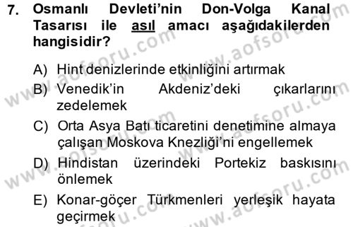 Osmanlı Diplomasisi Dersi 2014 - 2015 Yılı (Final) Dönem Sonu Sınav Soruları 7. Soru