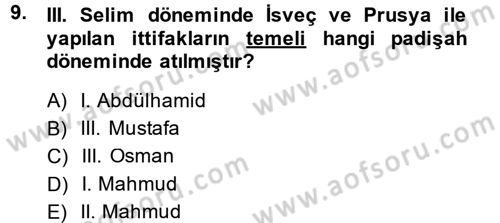 Osmanlı Diplomasisi Dersi 2014 - 2015 Yılı (Final) Dönem Sonu Sınav Soruları 9. Soru