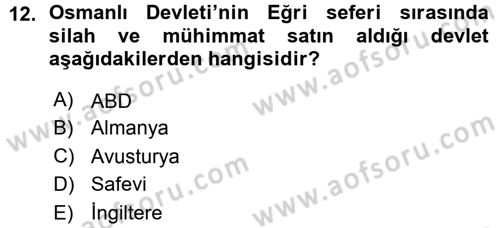 Osmanlı Diplomasisi Dersi 2015 - 2016 Yılı (Vize) Ara Sınav Soruları 12. Soru