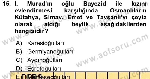 Osmanlı Diplomasisi Dersi Ara Sınavı Deneme Sınav Soruları 15. Soru