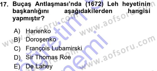 Osmanlı Diplomasisi Dersi 2015 - 2016 Yılı (Vize) Ara Sınav Soruları 17. Soru