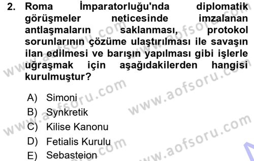 Osmanlı Diplomasisi Dersi Ara Sınavı Deneme Sınav Soruları 2. Soru