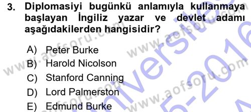 Osmanlı Diplomasisi Dersi Ara Sınavı Deneme Sınav Soruları 3. Soru