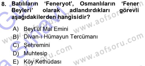 Osmanlı Diplomasisi Dersi 2015 - 2016 Yılı (Vize) Ara Sınav Soruları 8. Soru