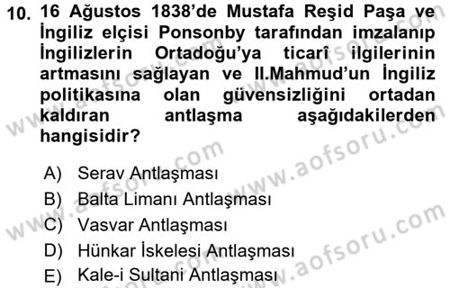Osmanlı Diplomasisi Dersi 2015 - 2016 Yılı (Final) Dönem Sonu Sınav Soruları 10. Soru