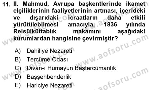 Osmanlı Diplomasisi Dersi 2015 - 2016 Yılı (Final) Dönem Sonu Sınav Soruları 11. Soru