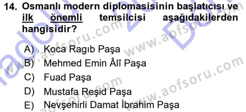 Osmanlı Diplomasisi Dersi 2015 - 2016 Yılı (Final) Dönem Sonu Sınav Soruları 14. Soru