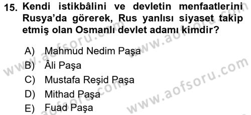 Osmanlı Diplomasisi Dersi 2015 - 2016 Yılı (Final) Dönem Sonu Sınav Soruları 15. Soru