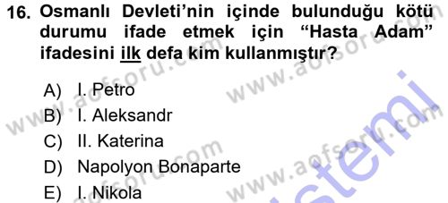 Osmanlı Diplomasisi Dersi 2015 - 2016 Yılı (Final) Dönem Sonu Sınav Soruları 16. Soru