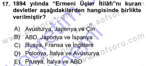 Osmanlı Diplomasisi Dersi 2015 - 2016 Yılı (Final) Dönem Sonu Sınav Soruları 17. Soru
