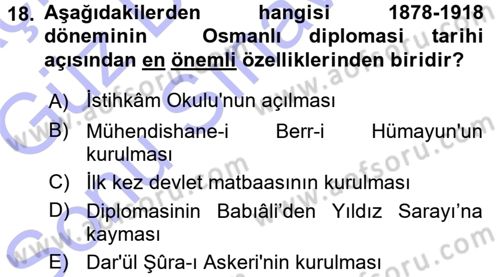 Osmanlı Diplomasisi Dersi 2015 - 2016 Yılı (Final) Dönem Sonu Sınav Soruları 18. Soru