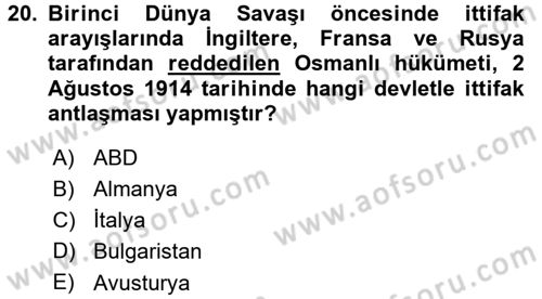 Osmanlı Diplomasisi Dersi 2015 - 2016 Yılı (Final) Dönem Sonu Sınav Soruları 20. Soru