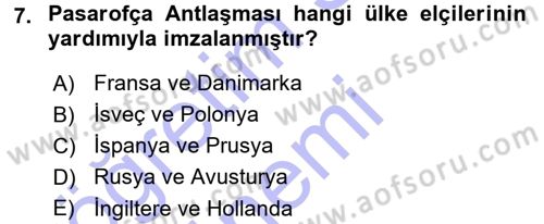Osmanlı Diplomasisi Dersi 2015 - 2016 Yılı (Final) Dönem Sonu Sınav Soruları 7. Soru