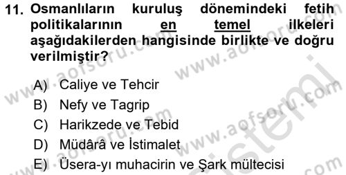 Osmanlı Diplomasisi Dersi Ara Sınavı Deneme Sınav Soruları 11. Soru