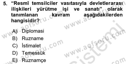 Osmanlı Diplomasisi Dersi 2016 - 2017 Yılı (Vize) Ara Sınav Soruları 5. Soru