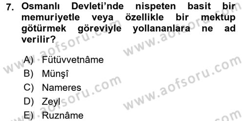 Osmanlı Diplomasisi Dersi Ara Sınavı Deneme Sınav Soruları 7. Soru