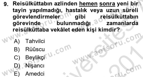 Osmanlı Diplomasisi Dersi Ara Sınavı Deneme Sınav Soruları 9. Soru