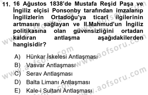 Osmanlı Diplomasisi Dersi 2016 - 2017 Yılı (Final) Dönem Sonu Sınav Soruları 11. Soru