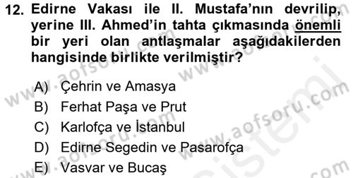 Osmanlı Diplomasisi Dersi 2016 - 2017 Yılı (Final) Dönem Sonu Sınav Soruları 12. Soru