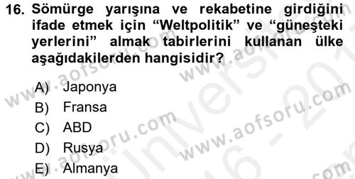 Osmanlı Diplomasisi Dersi 2016 - 2017 Yılı (Final) Dönem Sonu Sınav Soruları 16. Soru