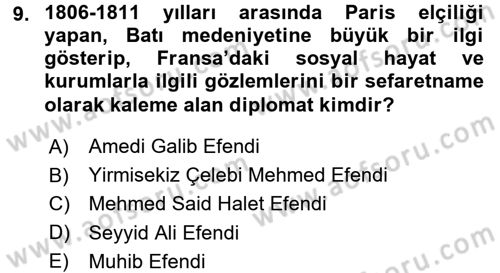 Osmanlı Diplomasisi Dersi 2016 - 2017 Yılı (Final) Dönem Sonu Sınav Soruları 9. Soru