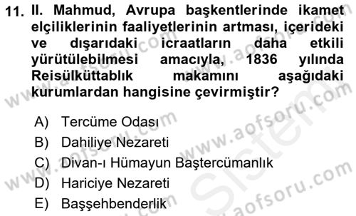 Osmanlı Diplomasisi Dersi 2017 - 2018 Yılı 3 Ders Sınav Soruları 11. Soru