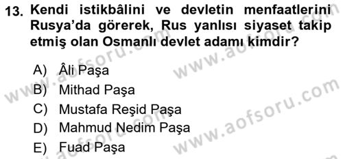 Osmanlı Diplomasisi Dersi 2017 - 2018 Yılı 3 Ders Sınav Soruları 13. Soru