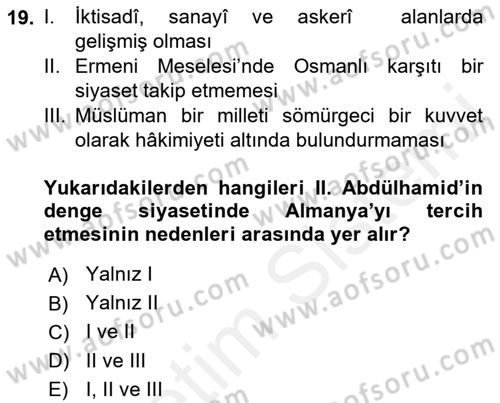 Osmanlı Diplomasisi Dersi 2017 - 2018 Yılı 3 Ders Sınav Soruları 19. Soru