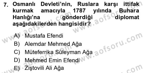 Osmanlı Diplomasisi Dersi 2017 - 2018 Yılı 3 Ders Sınav Soruları 7. Soru