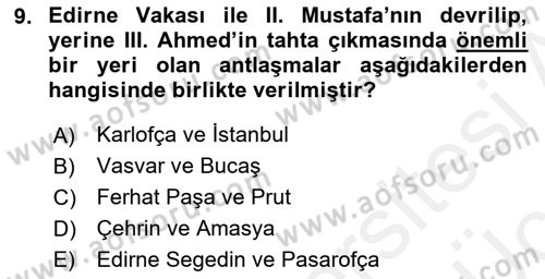 Osmanlı Diplomasisi Dersi 2017 - 2018 Yılı 3 Ders Sınav Soruları 9. Soru