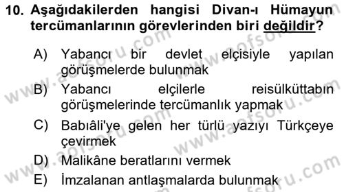 Osmanlı Diplomasisi Dersi 2017 - 2018 Yılı (Vize) Ara Sınav Soruları 10. Soru