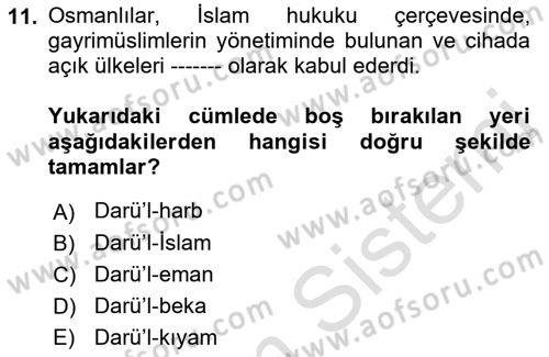 Osmanlı Diplomasisi Dersi Ara Sınavı Deneme Sınav Soruları 11. Soru