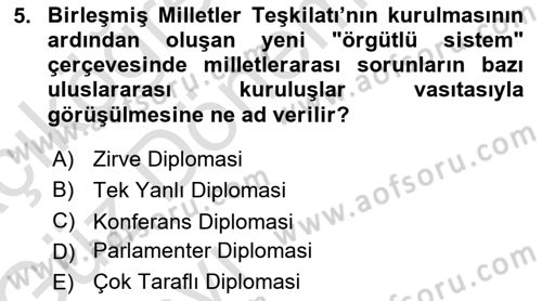 Osmanlı Diplomasisi Dersi Ara Sınavı Deneme Sınav Soruları 5. Soru