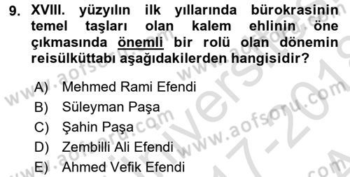 Osmanlı Diplomasisi Dersi Ara Sınavı Deneme Sınav Soruları 9. Soru