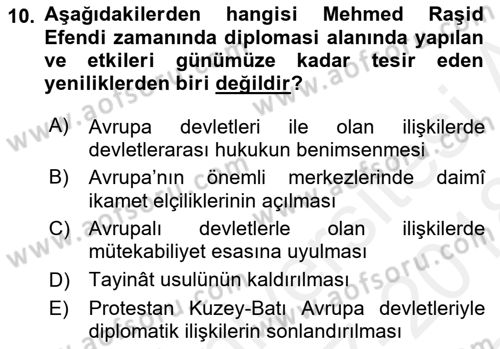 Osmanlı Diplomasisi Dersi 2017 - 2018 Yılı (Final) Dönem Sonu Sınav Soruları 10. Soru