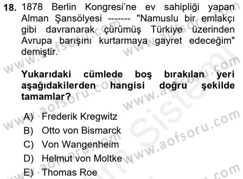 Osmanlı Diplomasisi Dersi 2017 - 2018 Yılı (Final) Dönem Sonu Sınav Soruları 18. Soru