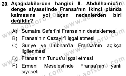 Osmanlı Diplomasisi Dersi 2017 - 2018 Yılı (Final) Dönem Sonu Sınav Soruları 20. Soru