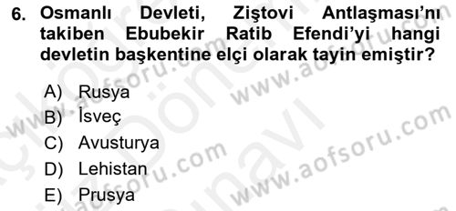 Osmanlı Diplomasisi Dersi 2017 - 2018 Yılı (Final) Dönem Sonu Sınav Soruları 6. Soru