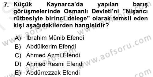 Osmanlı Diplomasisi Dersi 2017 - 2018 Yılı (Final) Dönem Sonu Sınav Soruları 7. Soru