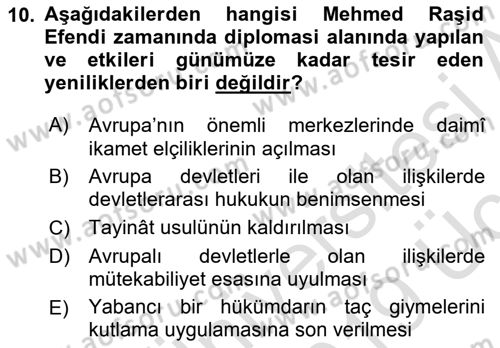 Osmanlı Diplomasisi Dersi 2018 - 2019 Yılı 3 Ders Sınav Soruları 10. Soru