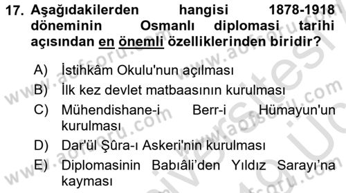 Osmanlı Diplomasisi Dersi 2018 - 2019 Yılı 3 Ders Sınav Soruları 17. Soru