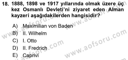Osmanlı Diplomasisi Dersi 2018 - 2019 Yılı 3 Ders Sınav Soruları 18. Soru