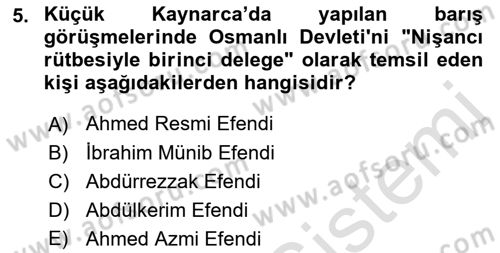 Osmanlı Diplomasisi Dersi 2018 - 2019 Yılı 3 Ders Sınav Soruları 5. Soru