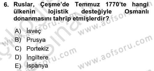 Osmanlı Diplomasisi Dersi 2018 - 2019 Yılı 3 Ders Sınav Soruları 6. Soru