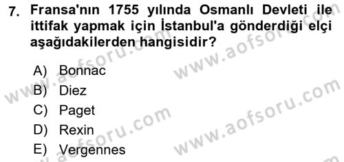 Osmanlı Diplomasisi Dersi 2018 - 2019 Yılı 3 Ders Sınav Soruları 7. Soru